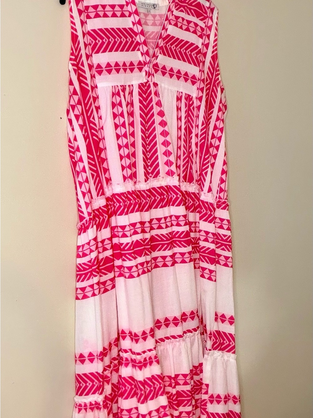 Zele White Maxi Dress with Hot Pink Embroidered Stripes - Picture 5 of 9